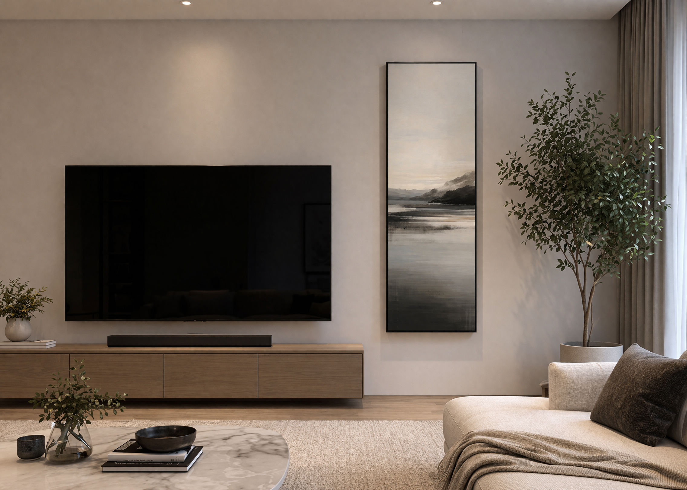TV 옆 여백에 세로현 그림